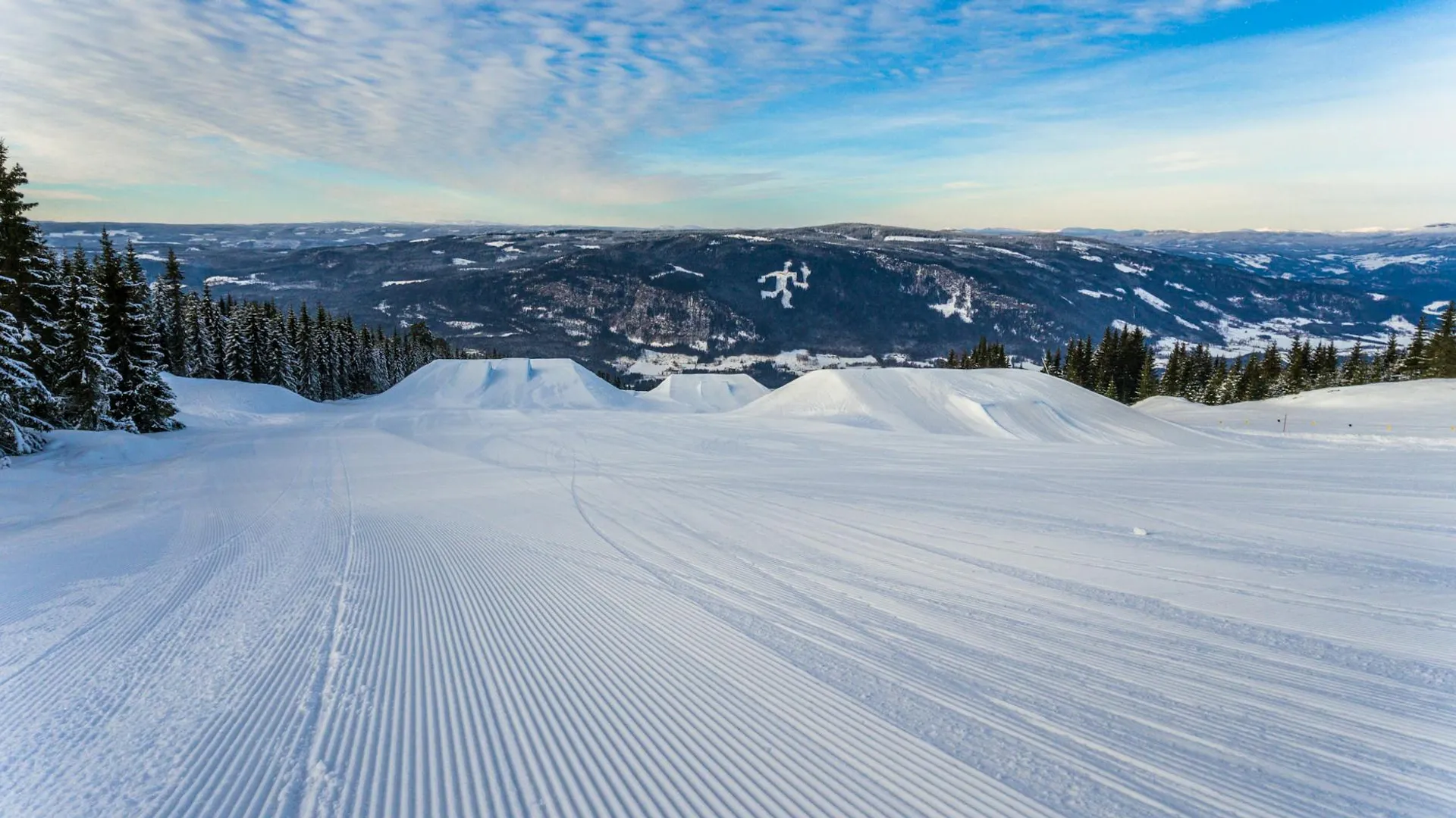 Vue panoramique d'un grand domaine skiable avec multiples pistes et remontées mécaniques